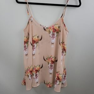 Show Me Your MuMu Floral Bull Skull Peach Tank Top
